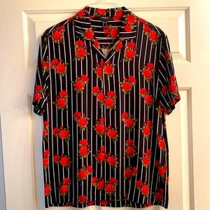 Forever 21 men casual button down M size relaxed fit floral stripes print